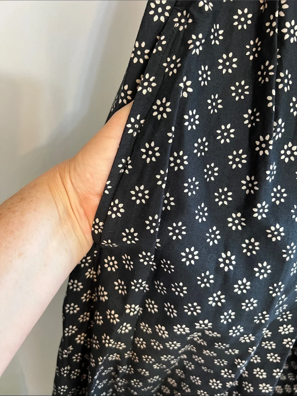 J. Crew Black Cowl Neck Floral Dress with White Print